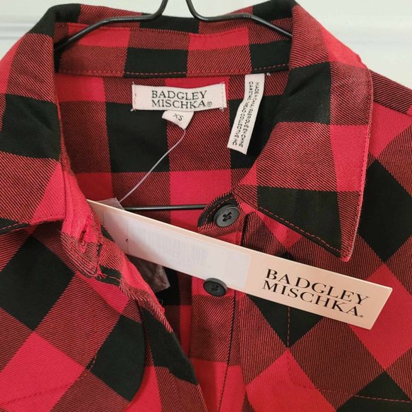 Badgley Mischka Button Down Plaid Shirt With Sleeve Detail - NEW - Size XS - Picture 4 of 5